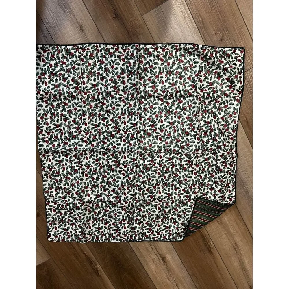 Longaberger Christmas Holly tablecloth double sided 25” corded edge‎
